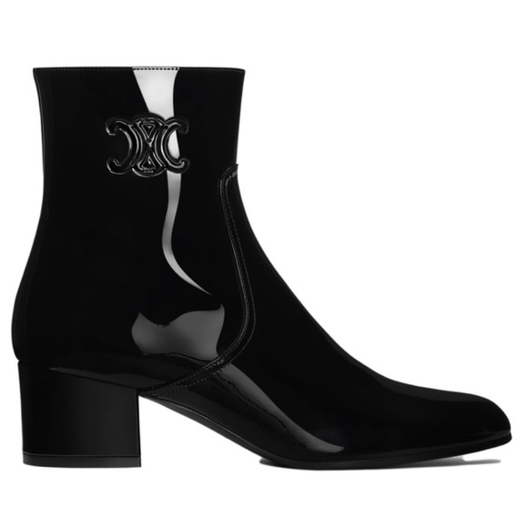 CELINE Triomphe logo patent leather ankle boots